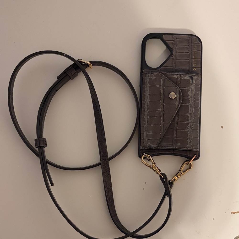 Bandolier Brown Croc-Embossed Leather Crossbody Phone Case with Card Pocket
